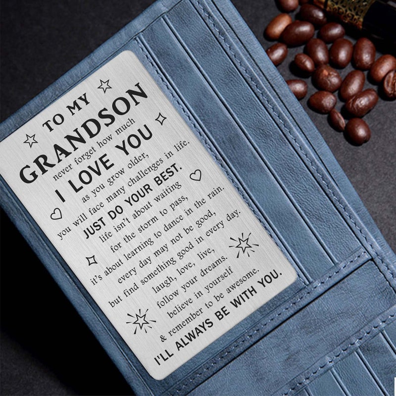 TANWIH Grandson Gifts from Grandma - Grandson Engraved Wallet Card - Inspirational Birthday Graduation Gifts for Grandson from Grandpa - Image 3