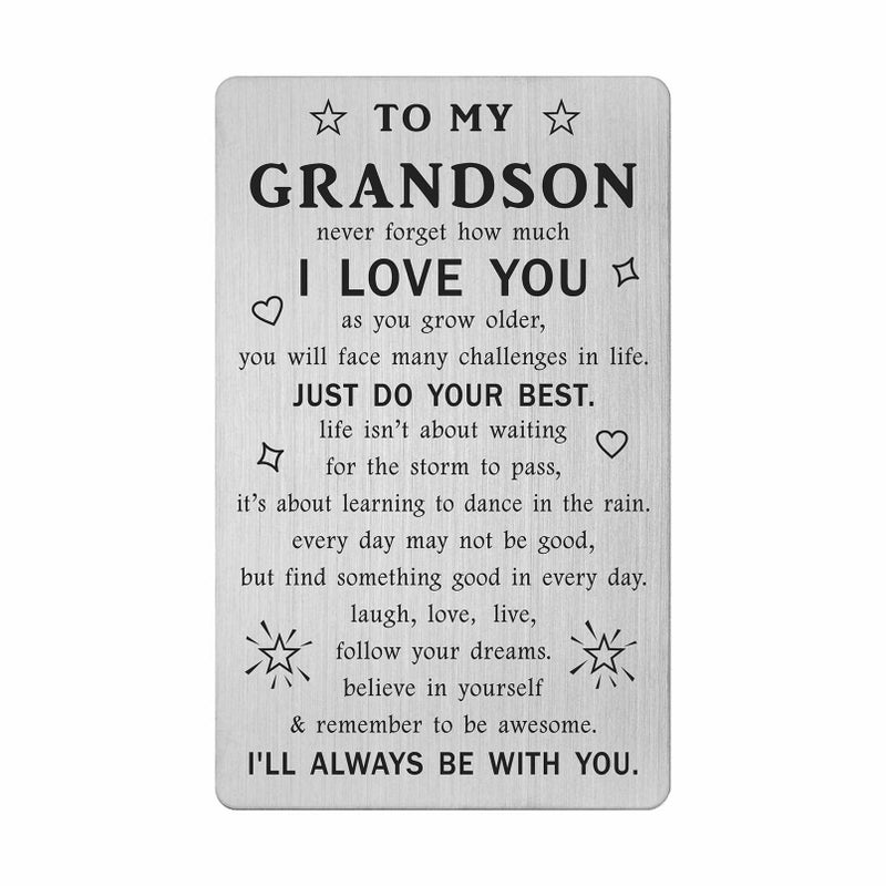 TANWIH Grandson Gifts from Grandma - Grandson Engraved Wallet Card - Inspirational Birthday Graduation Gifts for Grandson from Grandpa - Image 1