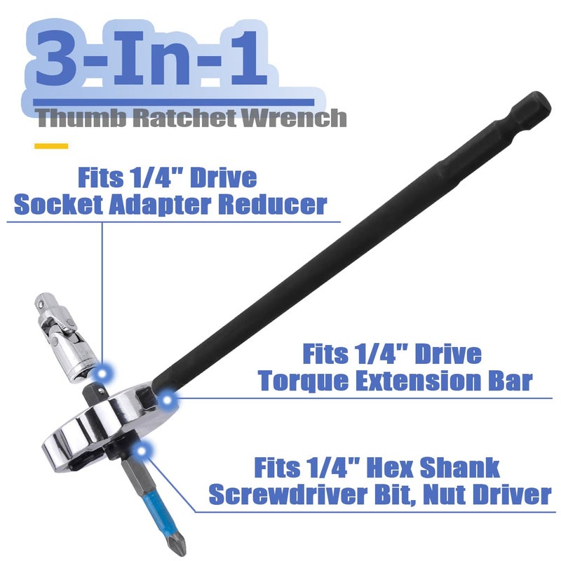 Mesee 3 In 1 Palm Ratchet 1/4" Drive Finger Ratchet Reversible Thumb Ratchet Wrench Mini Reversing Thumbwheel Ratcheting Screwdriver Socket Wrench Tool - Image 3