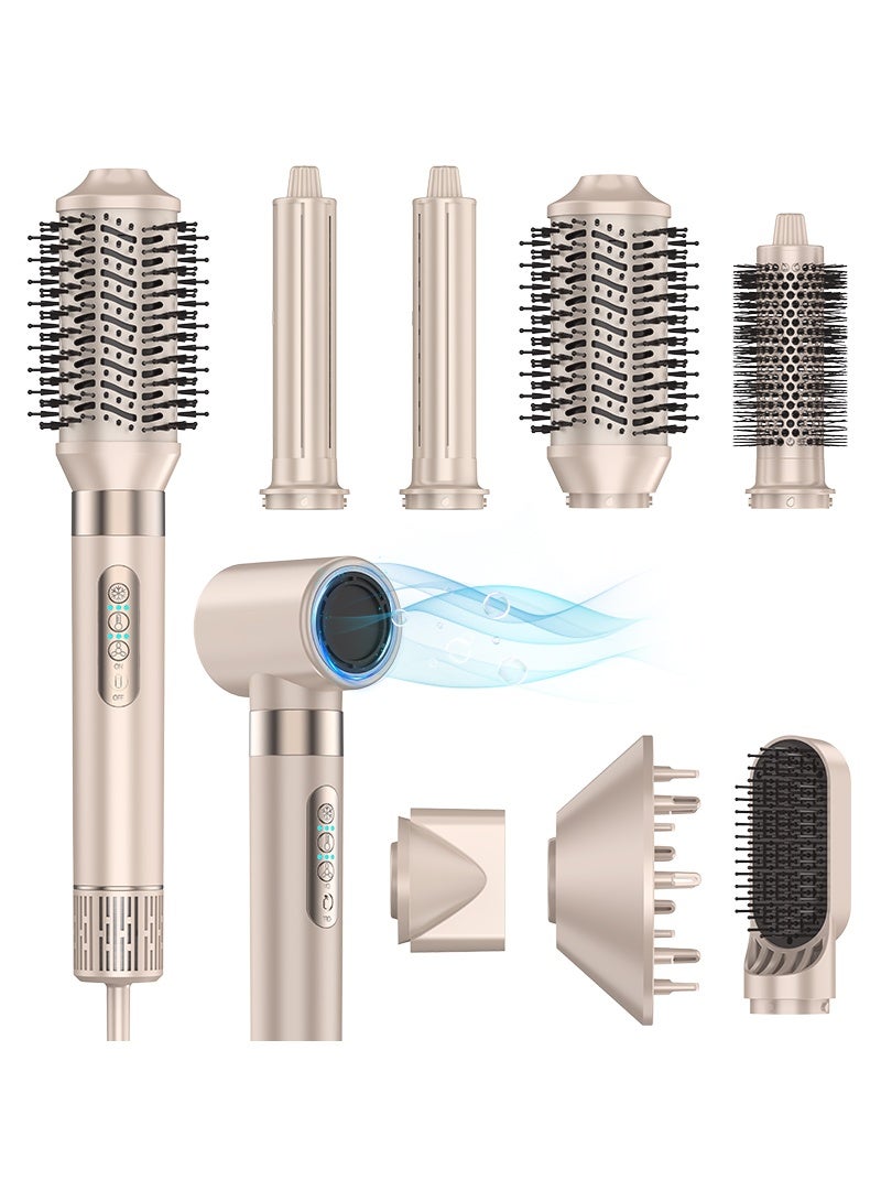 8-in-1 Hair Dryer Brush Set Dual Voltage Hot Air Styler – Fast-Drying 110,000 RPM Ionic Blow Dryer with Straightener & Curler Attachments, Frizz-Free Volumizing Styler - Image 1