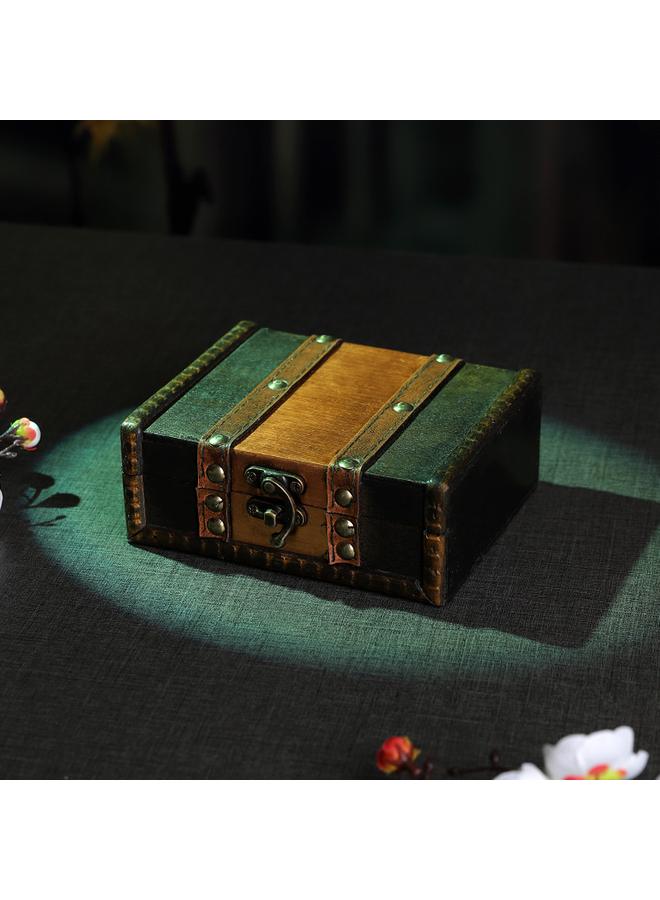 Bluejw Vintage Square Imitation Copper Wooden Storage Box Desktop Sundries Small Objects Storage Box Chamber Escape Props Jewelry Box - Image 4
