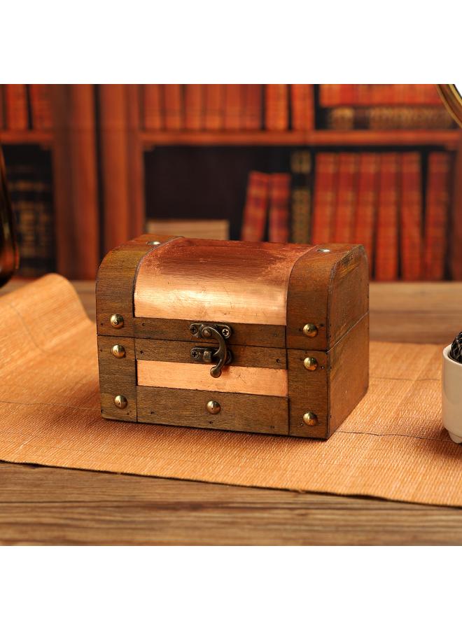 Bluejw Vintage Square Imitation Copper Wooden Storage Box Desktop Sundries Small Objects Storage Box Chamber Escape Props Jewelry Box - Image 3