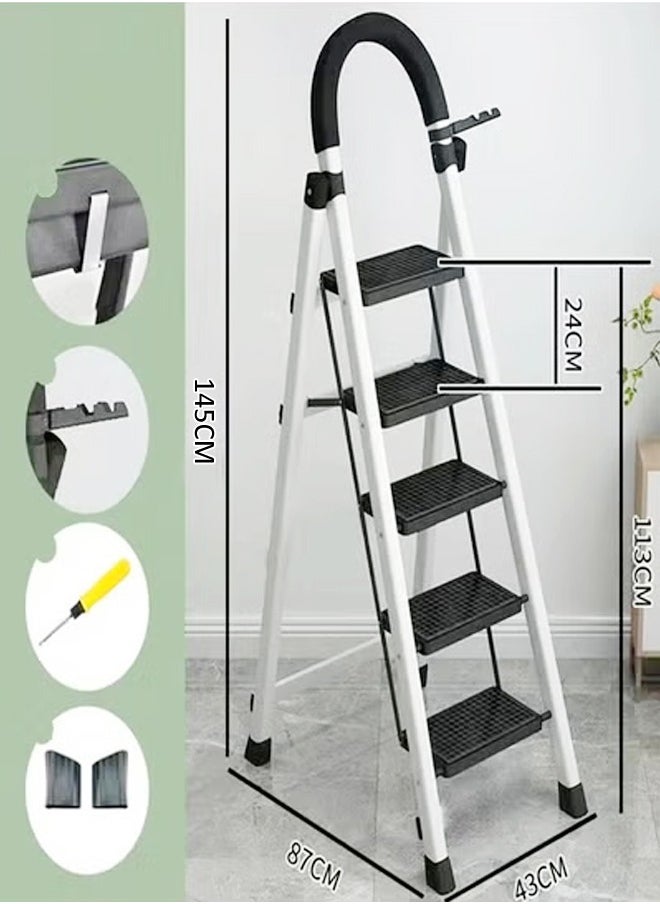 fashionhome - 5 Steps Multifunction Household Indoor Folding Ladder and Storage Rack Suitable for Kitchen Home and Living Room 43 x 87 x 145 CM - Image 1