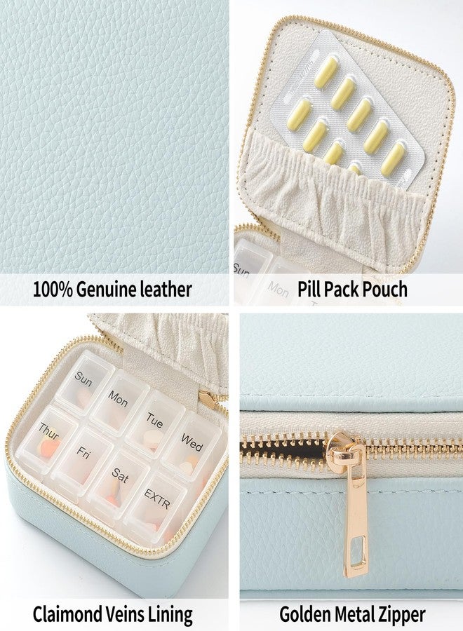 NGVRC Genuine Leather Travel Pill Organizer Box Case 1 Times a Day for Purse for Women, Cute Medicine Pill Holder Containers for Vitamin Small Weekly Daily 7 Day Am Pm Pill Organizer(Pink) - Image 4
