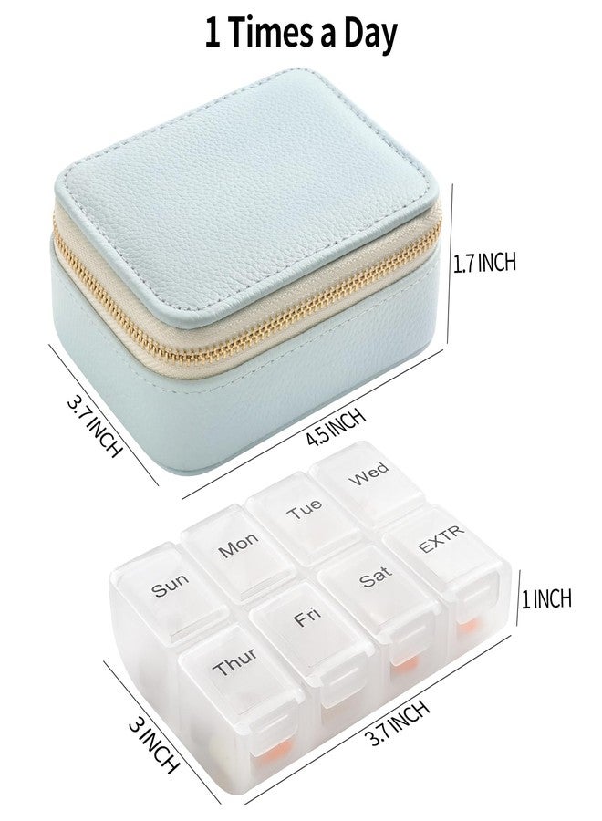 NGVRC Genuine Leather Travel Pill Organizer Box Case 1 Times a Day for Purse for Women, Cute Medicine Pill Holder Containers for Vitamin Small Weekly Daily 7 Day Am Pm Pill Organizer(Pink) - Image 3