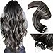 LaaVoo Microlink Hair Extensions Human Hair Ombre Black Microbead Hair Extensions Human Hair Off Black Balayage Grey Silver Micro Loop Hair Exrensions 14 inch 50g 50s - Image 2