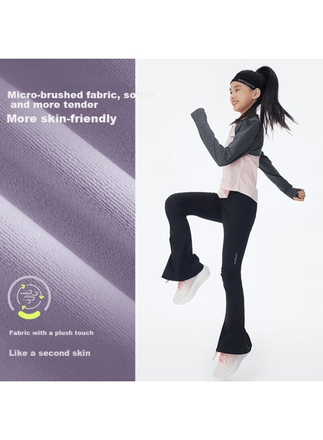 Onmygame Dolphin Flared Pants Girls Casual Sports Pants Kids High Elastic Trendy Dark Night Black 150 - Image 1