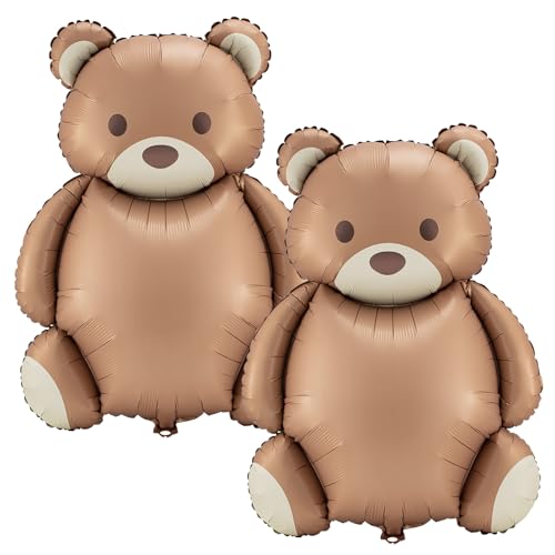 Simgoing 12 Pcs 21x35 Big Brown Bear Balloons Matte Cartoon Bear Foil Birthday Balloons for Home Decor Jungle Animal Farm Safari Zoo Woodland Themed Party Baby Shower Decoration Supplies Classic - Image 1