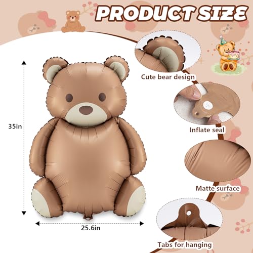 Simgoing 12 Pcs 21x35 Big Brown Bear Balloons Matte Cartoon Bear Foil Birthday Balloons for Home Decor Jungle Animal Farm Safari Zoo Woodland Themed Party Baby Shower Decoration Supplies Classic - Image 5