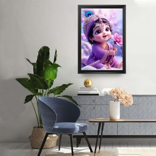 Frame Cart Baby Krishna Photo Frame | Shri Bal Gopal Wall Painting | Divine Krishna Picture Frame for Home, Living Room, Bedroom & Home Decor | Premium Spiritual Wall Art for Puja Room | Ideal Gift for Pregnant Women - Image 2