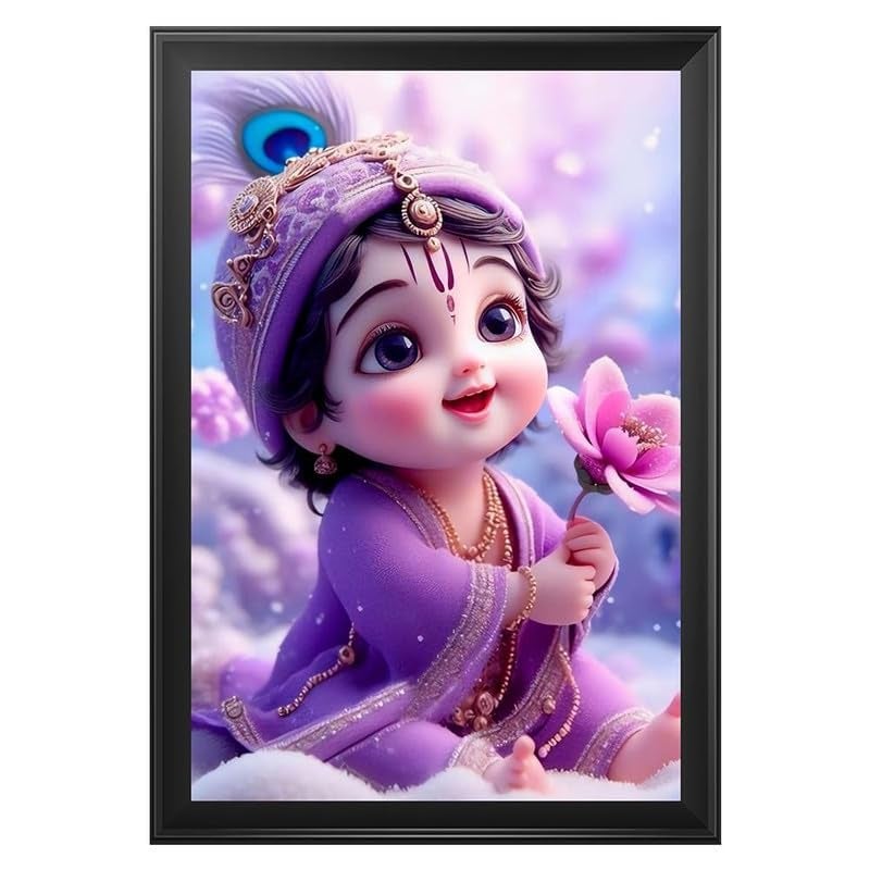 Frame Cart Baby Krishna Photo Frame | Shri Bal Gopal Wall Painting | Divine Krishna Picture Frame for Home, Living Room, Bedroom & Home Decor | Premium Spiritual Wall Art for Puja Room | Ideal Gift for Pregnant Women - Image 1