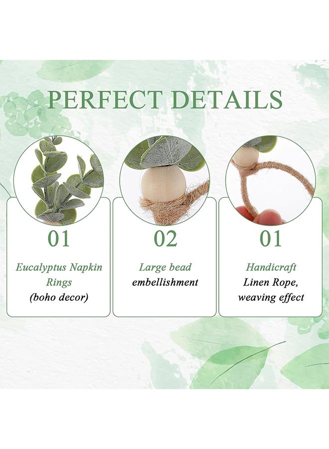 كوانتوم 6 قطع من حلقات المناديل، حلقات مناديل ريفية على شكل أوراق الكينا، حلقات مناديل خضراء على شكل أوراق بوهو لفصل الربيع والصيف - Image 3