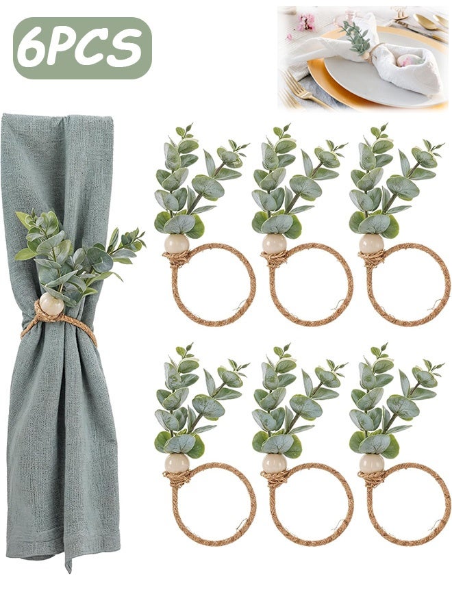 كوانتوم 6 قطع من حلقات المناديل، حلقات مناديل ريفية على شكل أوراق الكينا، حلقات مناديل خضراء على شكل أوراق بوهو لفصل الربيع والصيف - Image 1