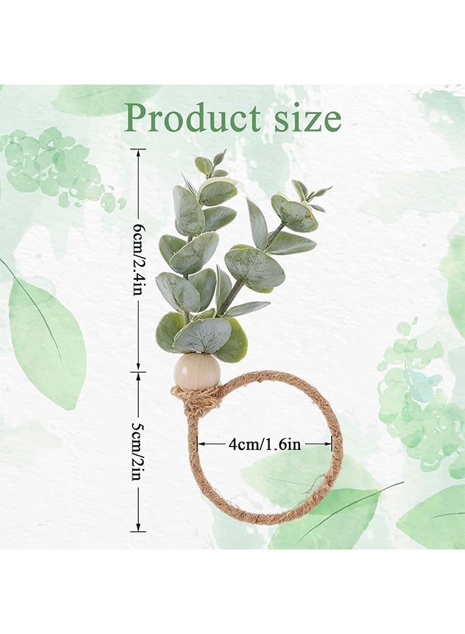 كوانتوم 6 قطع من حلقات المناديل، حلقات مناديل ريفية على شكل أوراق الكينا، حلقات مناديل خضراء على شكل أوراق بوهو لفصل الربيع والصيف - Image 2