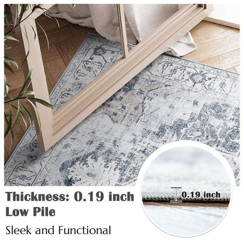 jinchan jinchan Runner Rug 2x5 Hallway Rug Kitchen Washable Runner Rug Vintage Rug Retro Print Low Pile Thin Rug Non-Slip Accent Rug Distressed Carpet for Entryway Bathroom Bedroom Laundry Room Grey  - Image 3