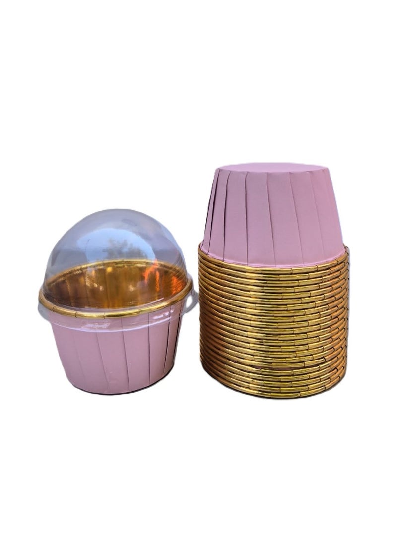Annajm Gifts Muffin Cups 50 pcs with Clear Dome Lid - Pink - Image 1