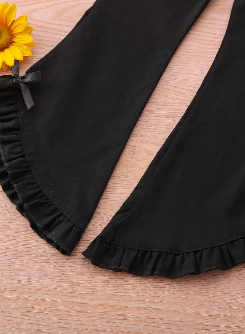 Girls Slant Pocket Bow Detail Flare Leg Pants  - Image 4