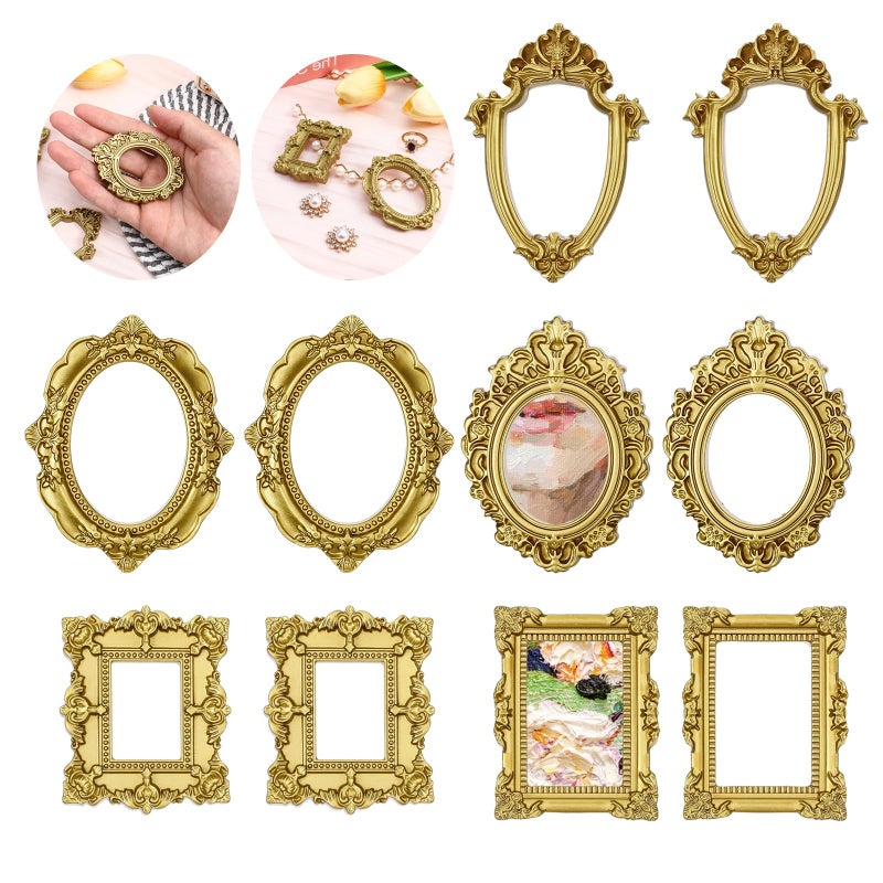 Sibba Vintage Resin Picture Frame 10 PCS Mini Gold Baroque Small Antique Ornaments Table Top Jewelry Display Oval Rectangle Wall Hanging Photography Holder for DIY Photo Christmas Home Decor - Image 1