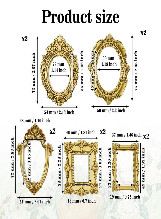 Sibba Vintage Resin Picture Frame 10 PCS Mini Gold Baroque Small Antique Ornaments Table Top Jewelry Display Oval Rectangle Wall Hanging Photography Holder for DIY Photo Christmas Home Decor - Image 2