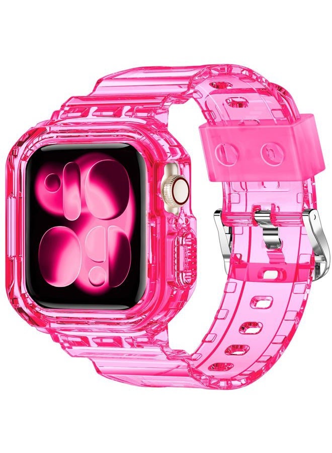 XYF Compatible for Crystal Clear Apple Watch Ultra 2 Bands, 49mm Bumper Case Men Women Jelly Cover Strap for iWatch Ultra 2/1 Series 9 8 7 SE 6 5 4 3 2 1 (Neon Clear HotPink, 49) - Image 1