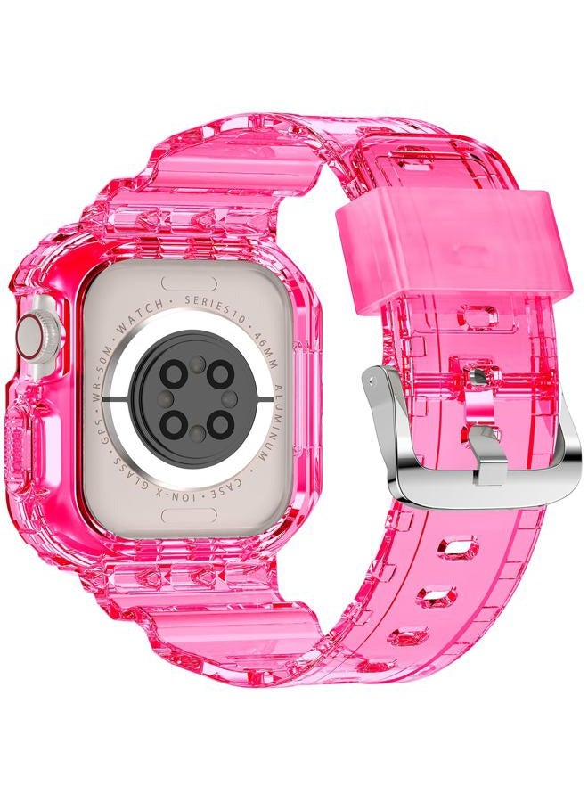 XYF Compatible for Crystal Clear Apple Watch Ultra 2 Bands, 49mm Bumper Case Men Women Jelly Cover Strap for iWatch Ultra 2/1 Series 9 8 7 SE 6 5 4 3 2 1 (Neon Clear HotPink, 49) - Image 2