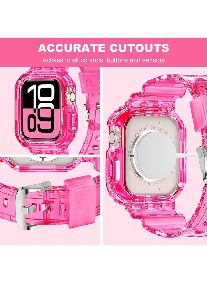XYF Compatible for Crystal Clear Apple Watch Ultra 2 Bands, 49mm Bumper Case Men Women Jelly Cover Strap for iWatch Ultra 2/1 Series 9 8 7 SE 6 5 4 3 2 1 (Neon Clear HotPink, 49) - Image 4