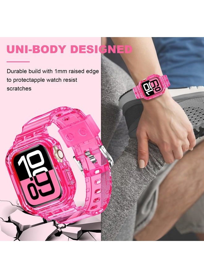 XYF Compatible for Crystal Clear Apple Watch Ultra 2 Bands, 49mm Bumper Case Men Women Jelly Cover Strap for iWatch Ultra 2/1 Series 9 8 7 SE 6 5 4 3 2 1 (Neon Clear HotPink, 49) - Image 5