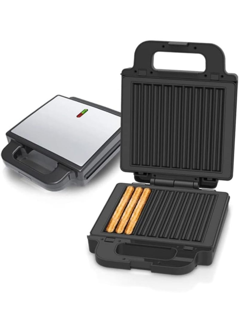 Generic - 7-in-1 Sandwich Maker and Multi Snack Maker 2400W, 2-Slot Non-Stick with Removable Plates for Grill, Toaster, Pancakes, Cookies, Waffles, Donuts, Cupcakes - Dishwasher Safe, Metal Black - Image 1