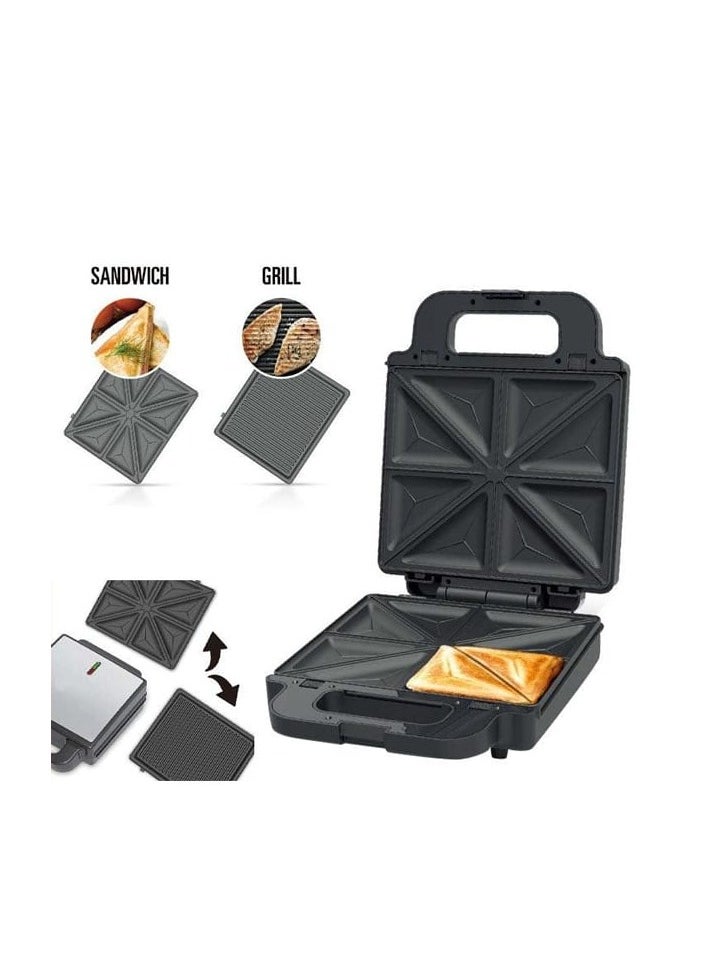 Generic - 7-in-1 Sandwich Maker and Multi Snack Maker 2400W, 2-Slot Non-Stick with Removable Plates for Grill, Toaster, Pancakes, Cookies, Waffles, Donuts, Cupcakes - Dishwasher Safe, Metal Black - Image 1