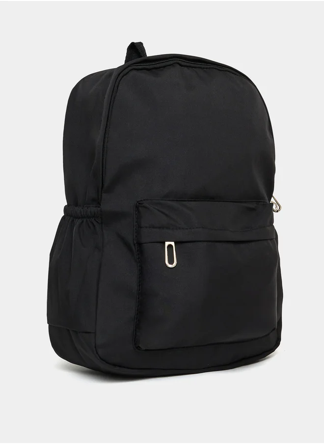 Styli Solid Front Pocket Backpack with Zip Detail