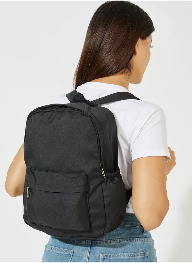 Styli Solid Front Pocket Backpack with Zip Detail