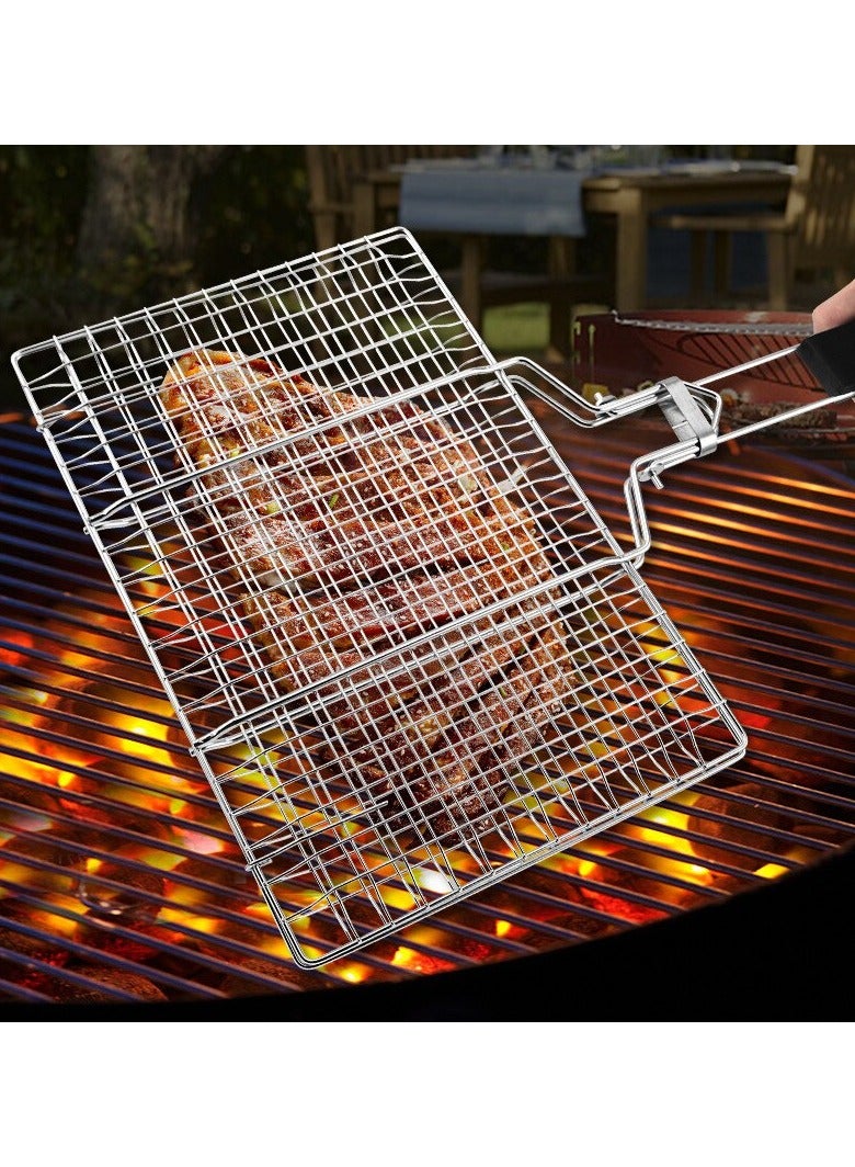 ارواق سلة شواء، سلة شواء شبكية من الفولاذ المقاوم للصدأ غير لاصقة، حصيرة شبكية محمولة ومتينة، أداة شواء لسلة شواء الأسماك سهلة التنظيف لحفلات النزهة في الهواء الطلق، (قطعة واحدة، حجم كبير) - Image 3