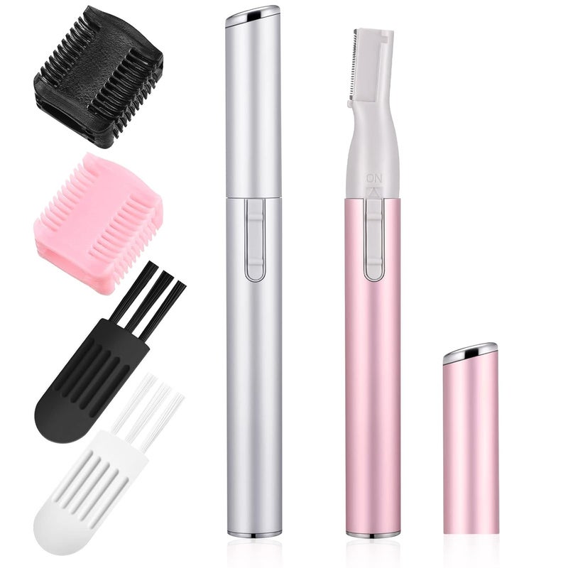Chumia 2 Pcs Electric Eyebrow Trimmer Women Precision Face Razors Mini Shaver with Comb Christmas Women Gift Battery Operated Personal Epilator for Face Neck Fuzz Lips LegPink Silver