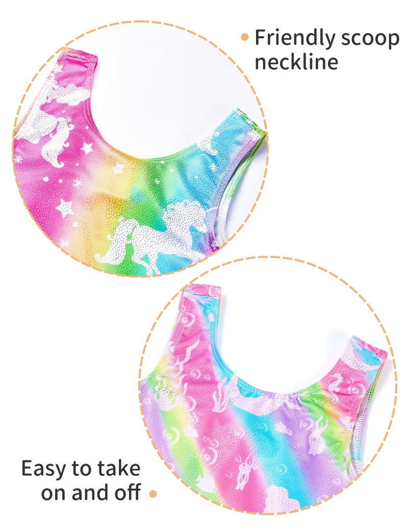 Nokecina Leotard for Girls Gymnastics Shiny Unicorn Biketards with Shorts Size 6-7 Years Old 2 Pack One Piece Unitards - Image 3