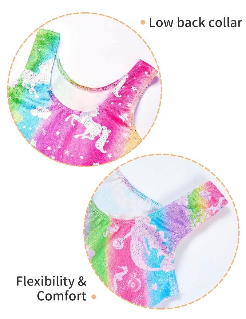 Nokecina Leotard for Girls Gymnastics Shiny Unicorn Biketards with Shorts Size 6-7 Years Old 2 Pack One Piece Unitards - Image 4