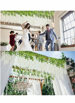 KASTWAVE Artificial Flower 12 Pack White Wisteria 44" Fake Flower Bushy Silk Vine Ratta Hanging Garland for Wedding Party Garden Outdoor Greenery Home Wall Deco Wedding Promenade Decoration (Milk White)  - Image 3