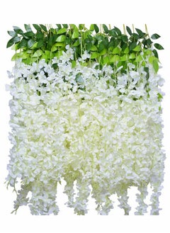KASTWAVE Artificial Flower 12 Pack White Wisteria 44" Fake Flower Bushy Silk Vine Ratta Hanging Garland for Wedding Party Garden Outdoor Greenery Home Wall Deco Wedding Promenade Decoration (Milk White)  - Image 1