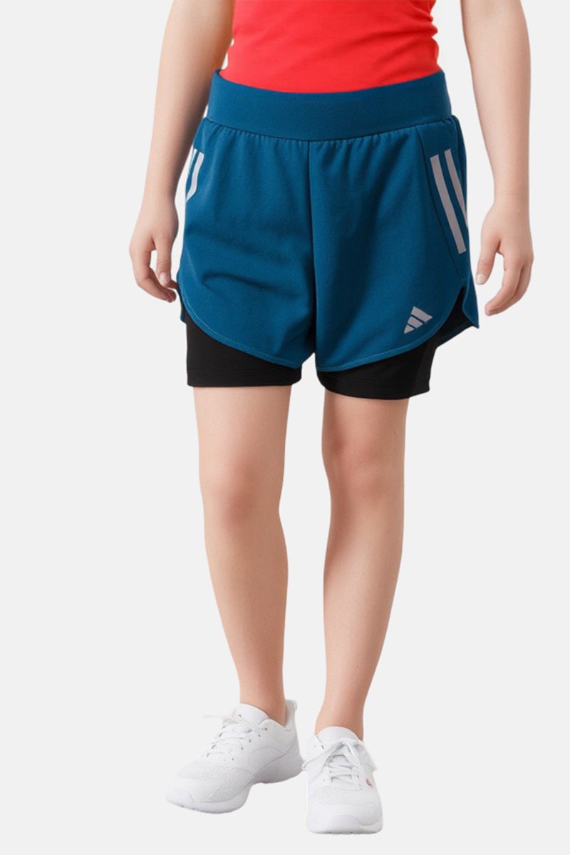 Adidas Kids Girl Brand Logo 2 In 1 Training Shorts, Teal Green - Image 1