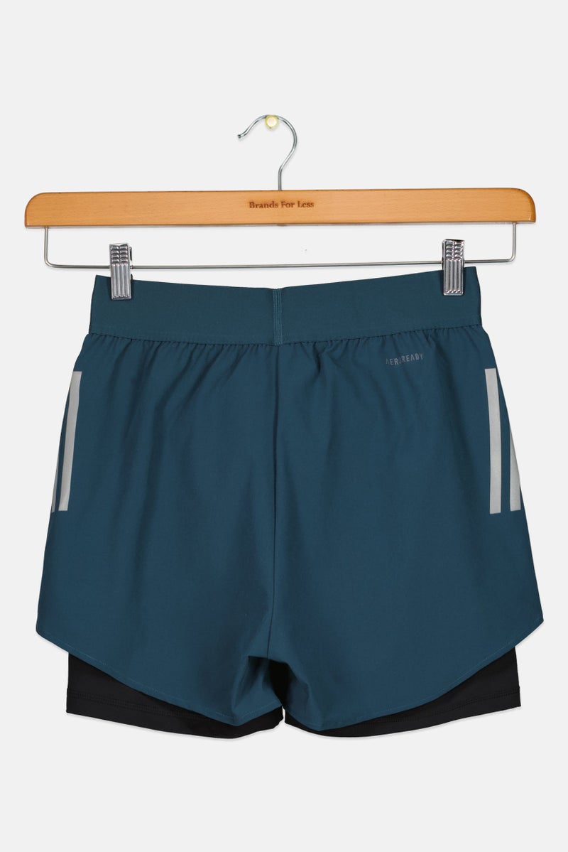 Adidas Kids Girl Brand Logo 2 In 1 Training Shorts, Teal Green - Image 3