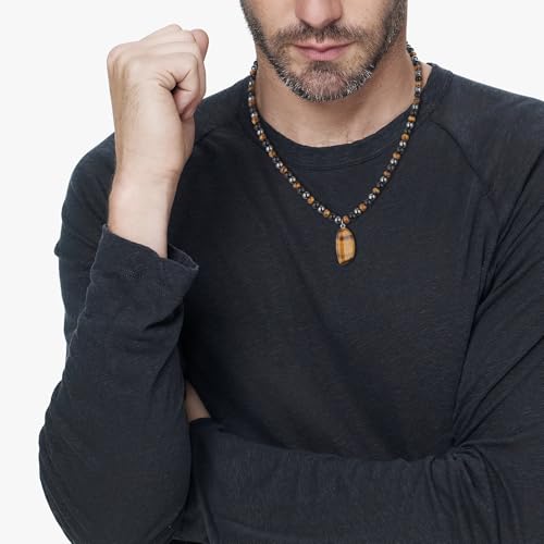 GAVU Triple Protection Necklace for Men, Men's Beaded Necklace for Men Tiger Eye Necklace for Men - Image 2