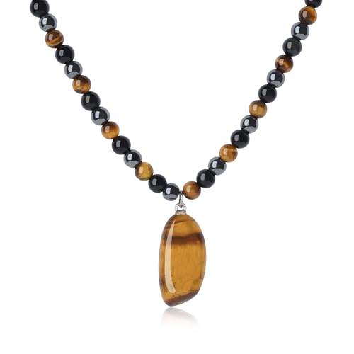 GAVU Triple Protection Necklace for Men, Men's Beaded Necklace for Men Tiger Eye Necklace for Men - Image 1
