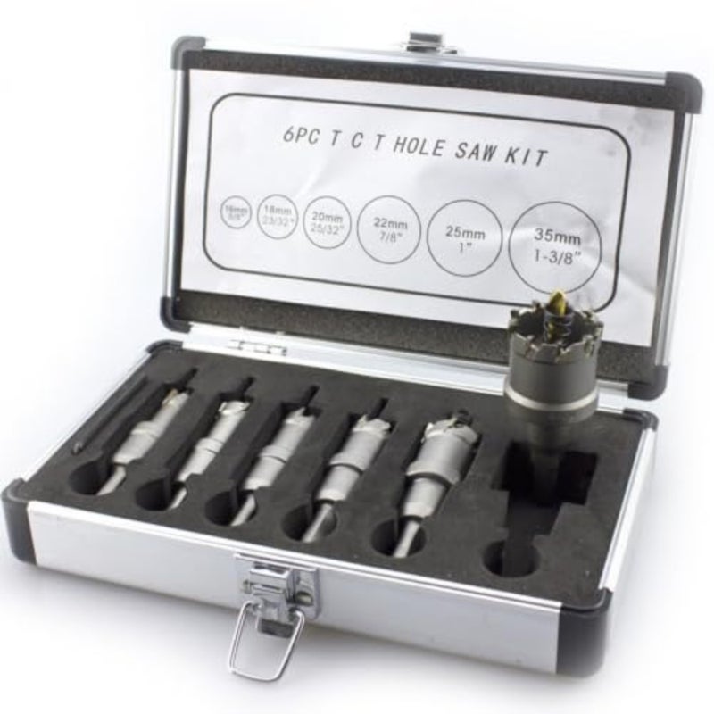 6PCS TCT Hole Saw Set 16-35mm, Heavy Duty Metal Hole Opener, Stainless Steel Aluminum Iron Plate Hole Cutter Drill Bits with Aluminum Storage Case - Image 1