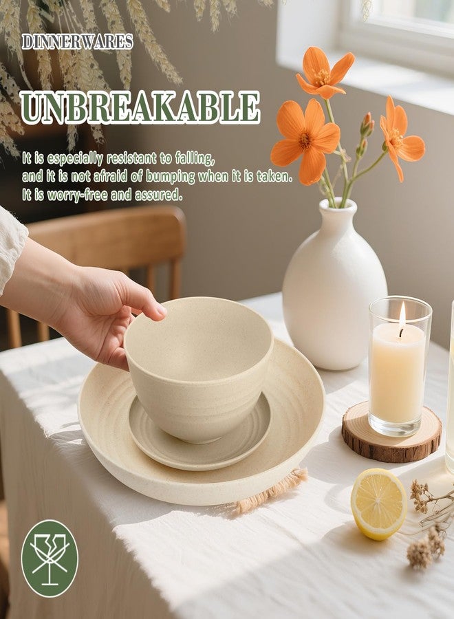 Wrova Wheat Straw Dinnerware Sets of 32,Dishwasher Safe Alternative Plastic Dishes Set Service for 8,Unbreakable Dinner Plates and Bowls Sets for Kitchen,Party,Camping,RV. Beige - Image 3