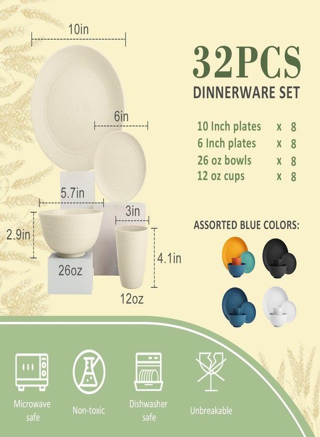 Wrova Wheat Straw Dinnerware Sets of 32,Dishwasher Safe Alternative Plastic Dishes Set Service for 8,Unbreakable Dinner Plates and Bowls Sets for Kitchen,Party,Camping,RV. Beige - Image 2