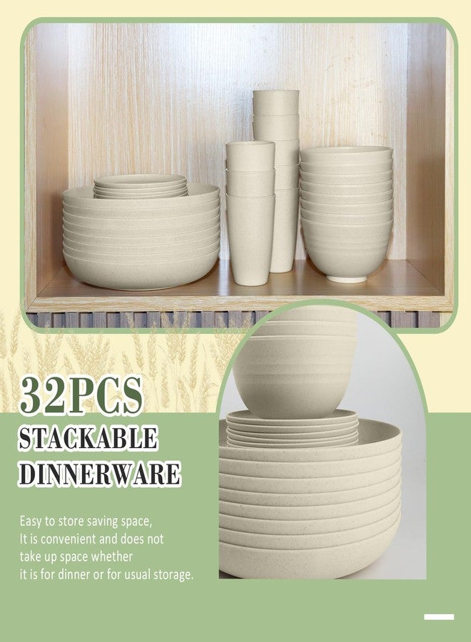 Wrova Wheat Straw Dinnerware Sets of 32,Dishwasher Safe Alternative Plastic Dishes Set Service for 8,Unbreakable Dinner Plates and Bowls Sets for Kitchen,Party,Camping,RV. Beige - Image 5