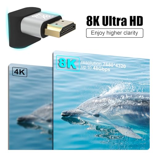 VCELINK 8K HDMI 2.1 90 Degree Adapter, 48Gbps UHD Up and Down Right Angle Male to Female Wall Extender for Limited Space, Supported 8K@60HZ, 2K@240HZ for Chrome Cast, Roku Stick, TV and PC, 2 Pack - Image 3