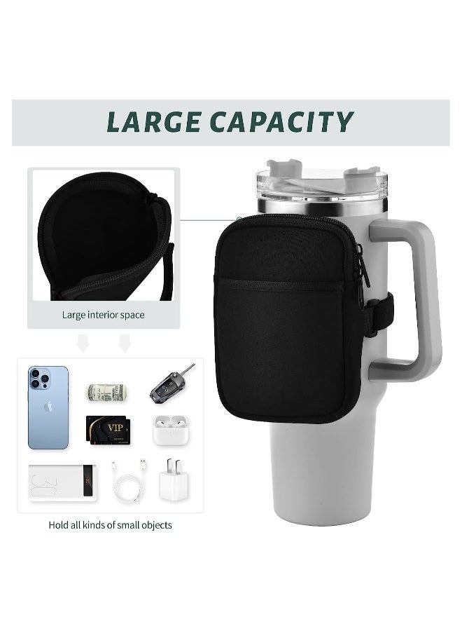 Generic Water Bottle Pouch, Non-Slip Water Bottle Bag with Pocket, Water Bottle Phone Holder for Gym, for Cards, Keys, Wallet, Earphone, Compatible with Stanley Water Bottles, Black - Image 3