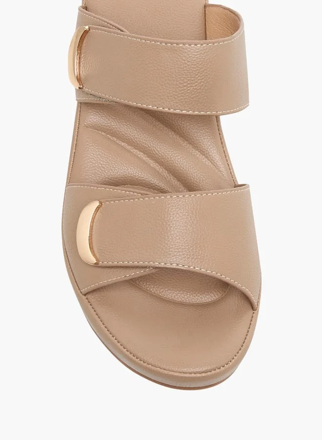 Flora Bella By Shoexpress Women's Textured Slip-On Sandals with Block Heels