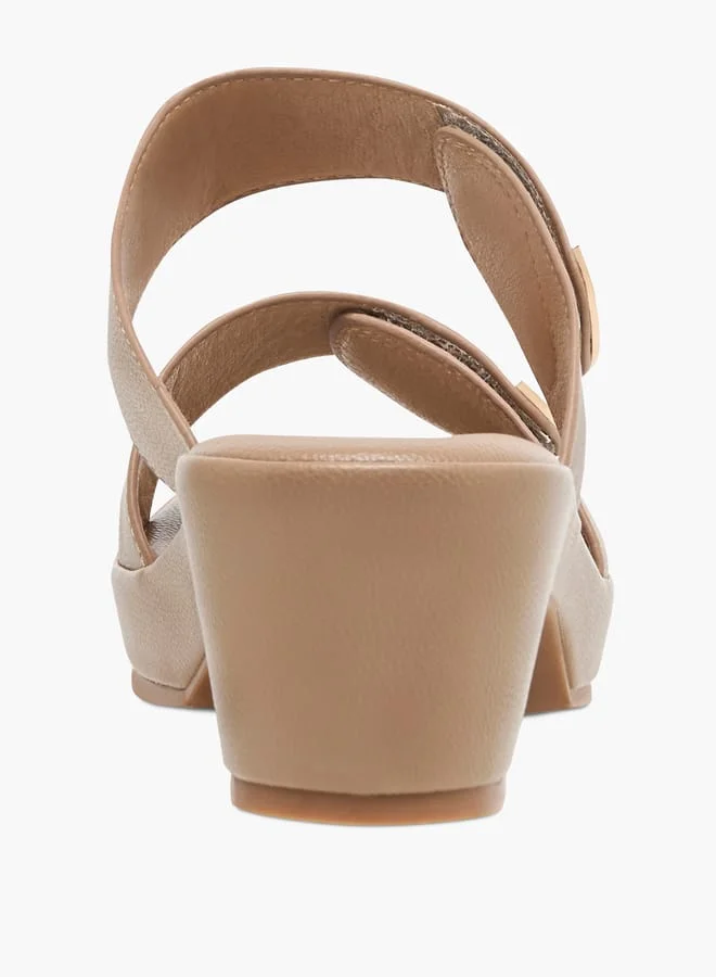 Flora Bella By Shoexpress Women's Textured Slip-On Sandals with Block Heels