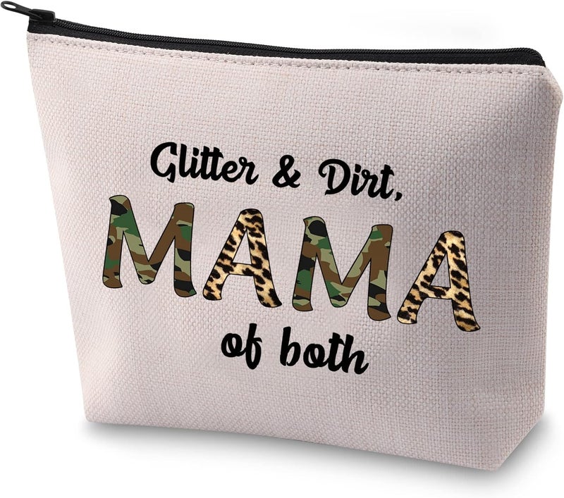 BLUPARK Mother's Day Gift for Mom Glitter and Dirt Mama of Both Makeup Bag Mom Life Gift for Mom To Be (Mama of Both)
